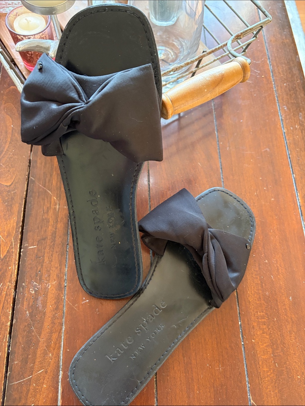 Kate Spade Luxe Black Taffeta Bow Sandals